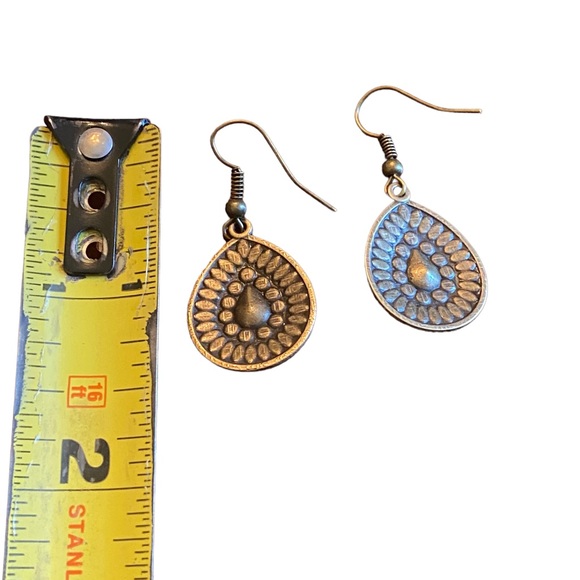 Boho Style Antique Gold and Purple Teardrop Drop Earrings - Picture 4 of 5